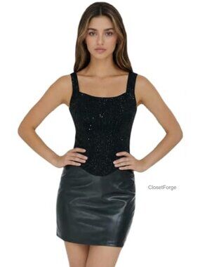 Sparkly Sequin Bustier Corset Top Sleeveless Tank Dressy Party